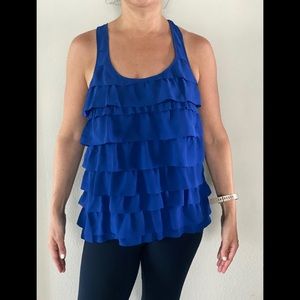 HANNA G. blue racer back ruffle tank
